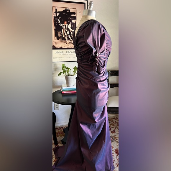 NWT Tadashi Shoji Ruched Beaded Purple Long Maxi Formal MOB Dress ~ Sz 12 - Picture 8 of 16